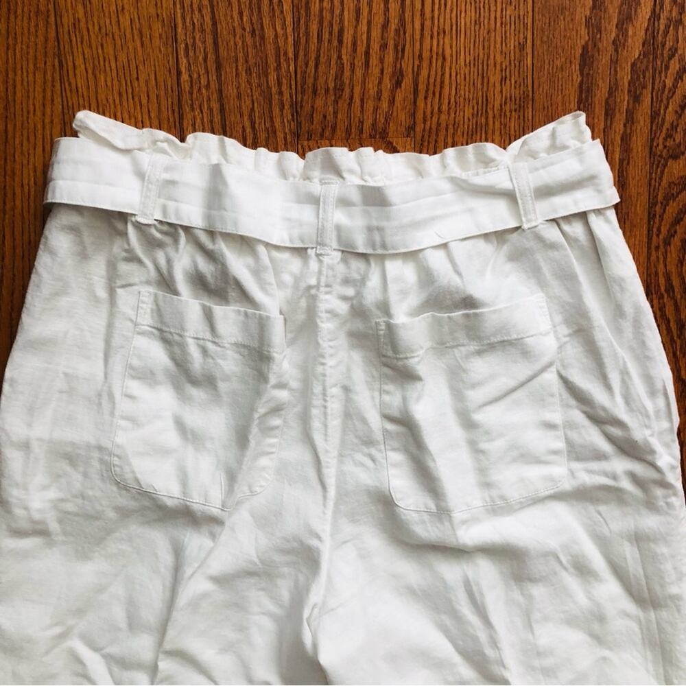 Loft Paper Bag Waist Cotton Linen Ankle Straight Leg White Pants Women’s Size S - Picture 9 of 12